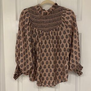 Melissa Nepton Smocked Ruffle Long‎ Sleeve Blouse Women’s size XS